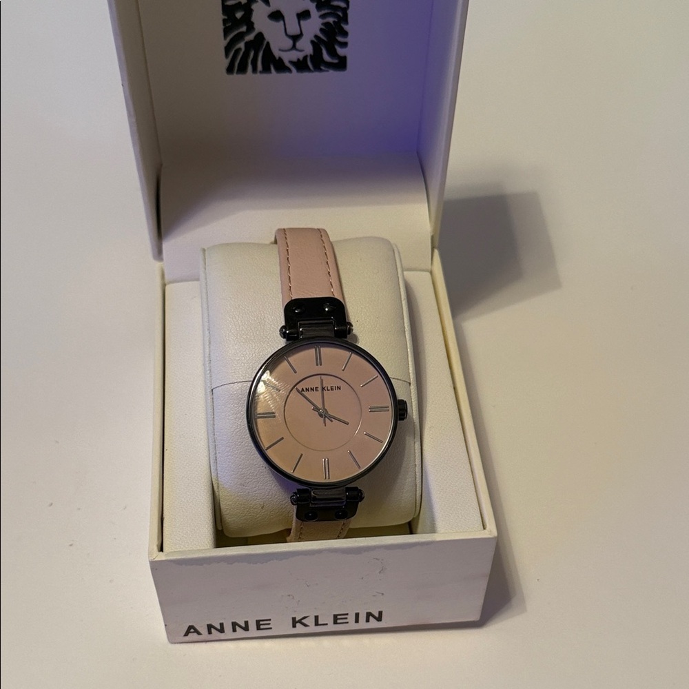 Anne Klein Black Case Pink Dial Watch with Pink Leather Strap